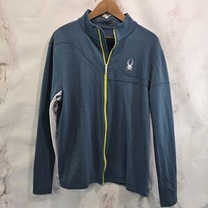 Spyder Jacket Mens Large Blue Gray Merino Wool Full Zip Mid Layer
